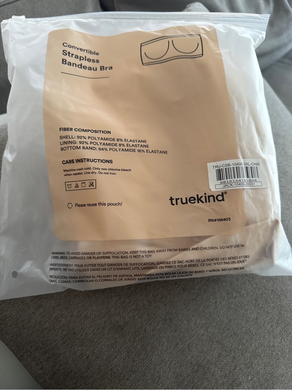 Truekind NEVER WORN 3XL Convertible Strapless Bandeau Bra - Nude - Picture 2 of 4